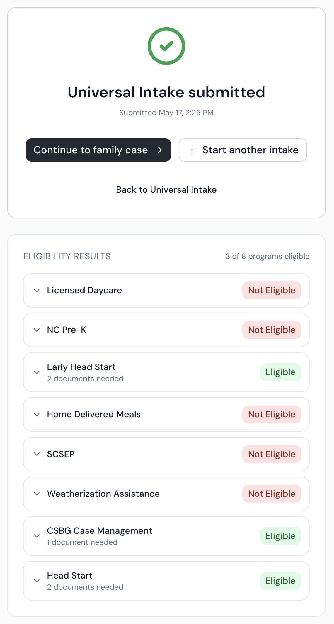 Cohesive Community Action multi-program eligibility view