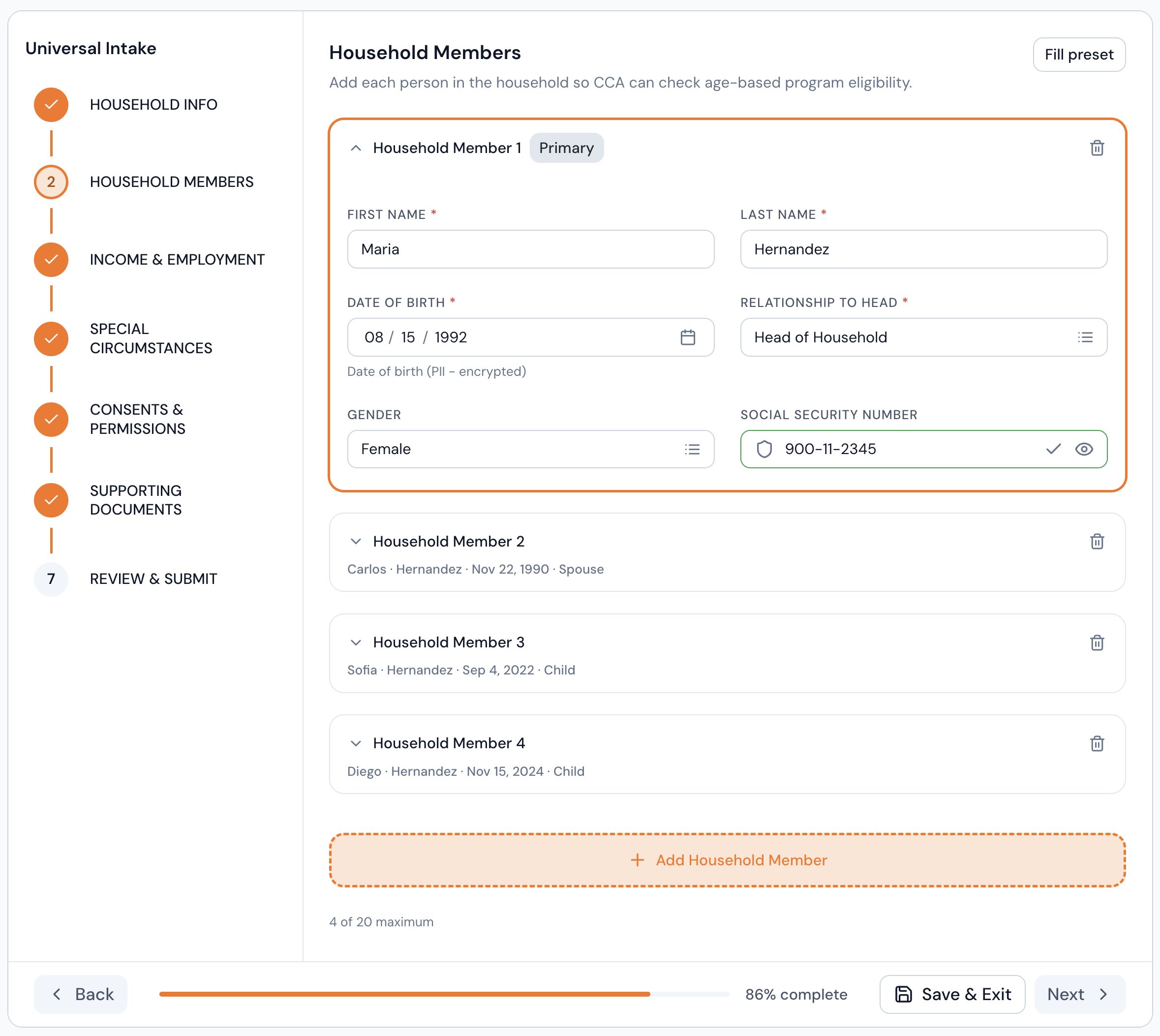 Cohesive Community Action household intake interface